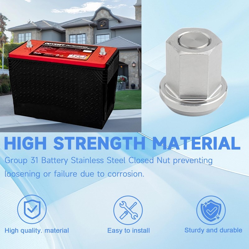 GGTE Group 31 Battery Stainless Steel Closed Nut, Battery Nuts