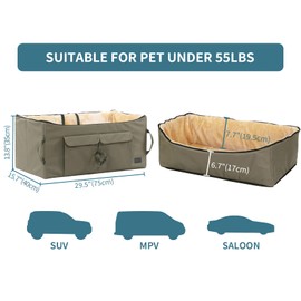 Petsfit Dog Booster Seat For 2 Small Dogs or Medium Dog up to 45 lb, Large Dog Car Seat With 2 Big Pockets for Cars, Trucks and SUVs (Large, Dark Brown)