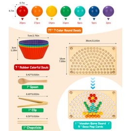 LEAZZLE Holz Montessori Spielzeug, Rainbow Clip Perlen Brettspiele, Puzzle & Geschicklichkeitsspiele & Mathe Lernspielzeug, Farben Sortier Stapelspielzeug für ab 3 4 5 6 Jahre,Kreativ Kinder Geschenke