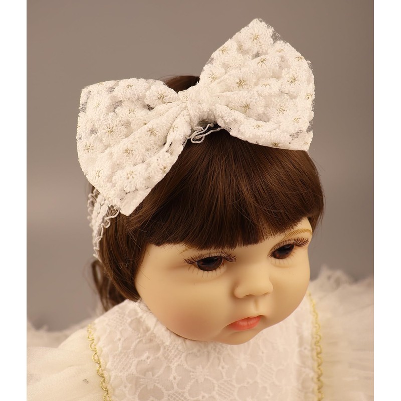 Bethynas baby girls Lace Bowknot Headband Gauze Bow Elastic Toddlers