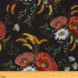 Daisy Waterproof Outdoor Botanical Floral Printed Upholstery Fabric for Chairs - Sunflower Natural Theme Reupholstery Fabric Decor - 1 Yard (L92*W150cm)