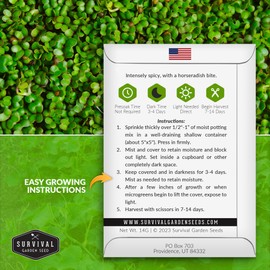 1 Pack Mustard Greens Microgreens Seeds for Planting and Growing - Plant Green Leafy Micro Vegetable Plants Indoors - Grow A Mini Windowsill Garden - Non-GMO Heirloom - Survival Garden Seeds