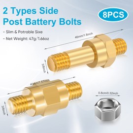 8 Pieces Brass Side Post Battery Terminal Bolt 3/8 Inch Standard Side Post Battery Terminal Stud Extender Automotive Battery Post Adapter for Car Audio Cable Extension Kit Accessory, 1.57 1.81 Inch