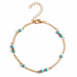 Turquoise Beads Anklet Bracelet Bohemian Beaded Anklet Beach Summer Foot Chain Jewelry for Women Girls (Gold)