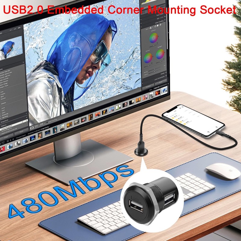 QIANRENON USB 2.0 Thread Mounting 90° Angle Adapter USB 2.0