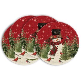 Artoid Mode Red Snowman Birds Christmas Round Placemats Set of 4 37 cm Winter Xmas Place Mats Washable Place Mats Kitchen Party Decoration