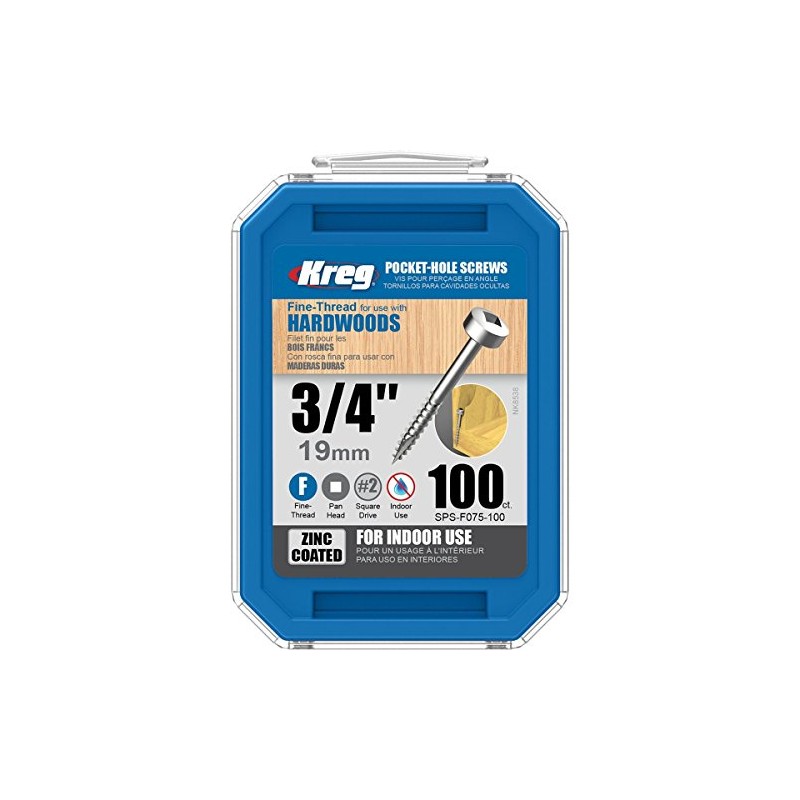 Kreg 603089 Zinc Pocket-hole Screws Pan Head Fine Thread 19mm