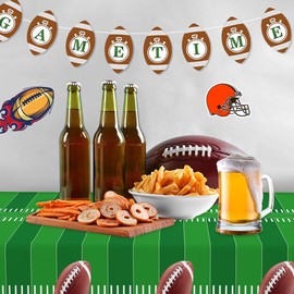 Football Tablecloth, Football Party Decorations 2 PCS Plastic Football Table Cloth Disposable Football Field Tablecloths Football Table Cover for Football Themed Party Supplies Birthday 54" X 108"