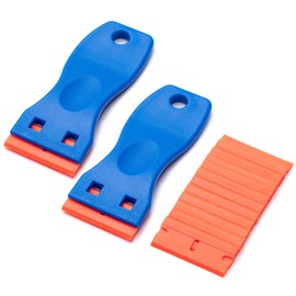 2 Pcs Plastic Razor Blade Scraper and 12 Pcs Blades, Remove Label Decal Tool,Forwithout Scratches Plastic Razor Blade Scraper, Adhesive Remover for Kitchen Appliances,Stickers and Paints on Window
