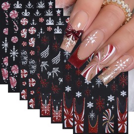 8 Sheets Red Christmas Nail Art Stickers Pink White Red Glitter Snowflake Nail Decals 3D Self-Adhesive Xmas Tree Winter Nail Design Gift Box Bow Nail Supplies Winter New Year Nail Decor for Women