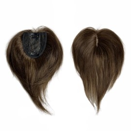 AYunhe Clip in Human Hair Toppers for Women, Middle Part Lace Human Hair Side Bangs Straight Hairpieces Extensions Hair Volume 10 inch (Light Brown+No Bangs)