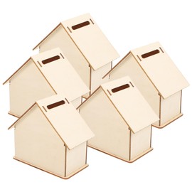 VICASKY Diy Wooden Piggy Bank 5pcs Unfinished Wood Birdhouse for Painting Small House Shape Coin Bank Building House Craft Toys Kids Adult Gift