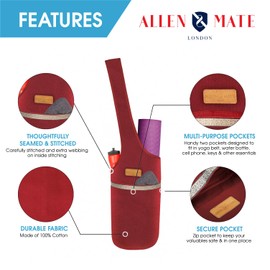 ALLEN & MATE Unisex Yoga Exercise Mat Bag with Large Size Pocket, Big Capacity Mat Tote Shoulder Carrier for Men & Women (Maroon)