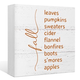 Fall Wooden Signs Decor Fall Leaves Pumpkin Autumn Harvest Thanksgiving Seasonal Wood Box Sign Desk Decor,Rustic Fall Wooden Block Sign for Home Farmhouse Wall Tabletop Shelf Decor 5x5 Inch