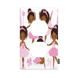 Pznen Cute Black Ballet Dancers Cartoon Outlet Covers African-American Ballerinas Girl Nursery Wall Plate 1-Gang Duplex Receptacle Plug Cover for Teen Girls Bedroom Bathroom