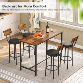 HOOBRO Bar Stools, Set of 2 Bar Stools with PU Upholstered, Bar Chairs with Footrest and Back, 26" Bar Stools for Kitchen Island, Dining Room, Easy to Assemble, Rustic Brown and Black BF31BY01G1