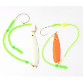 FLADEN Leng- und Lumb Flutter Spoon Leader, 57-60 cm, Pack of 2, Spoons in White and Red, with Circle Hook and Normal Hook, Length Leader, Natural Bait Leader