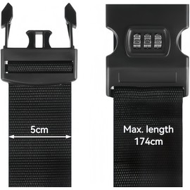Premium Koffergurt, 2er Set Besonders Auffällig und Sicher mit Passwortsperre, Gepäckband ideal über Kreuz, Schwarz