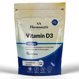 Vegetarian Vitamin D3 1000iu- 400 Tablets - High Strength Vitamin D Tablets -13 Month Supply - Easy to Swallow Micro Tablets - Immune System, Bone and Muscle Function Support- Pharmanostix