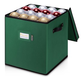 BALEINE Christmas Ornament Storage Box with Dividers, Premium Holiday Ornaments Storage Container Bin for Xmas Decorations (64 Ball, Green, Without Tray)
