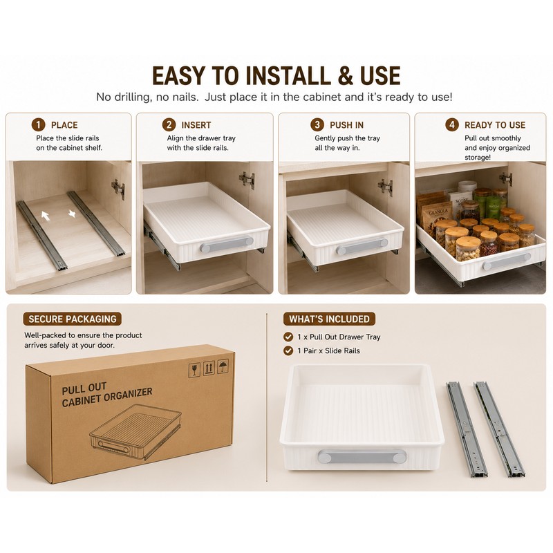 Durable Kitchen Cabinet Sliding Cabinet Shelf with Slide Rails Drawer