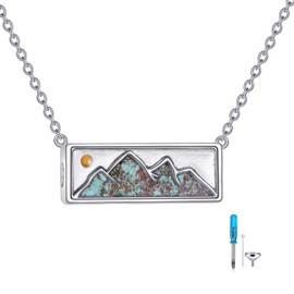 SHEAISRS Turquoise Urn Necklaces for Ashes S925 Sterling Silver Mountain Mustard Seed Keepsake Necklace for Women Memorial Cremation Jewelry