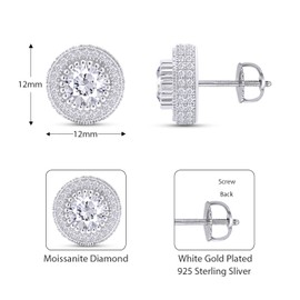 SAVEARTH DIAMONDS Moissanite Stud Earrings 2.50Ct,14K White Gold Plated 925 Sterling Silver Screw Back, Lab Created Round Cut Brilliant D Color VVS1 Clarity Moissanite Diamond Earrings for Women Men