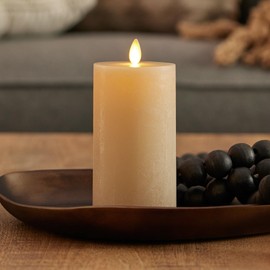 Luminara Seaglass Fog Rechargeable Flameless Candle Moving Flame LED Pillar (3" x 6.5") Flat Top Unscented Real Wax with USB Type-C Charging Cable