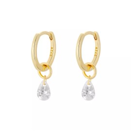 Unbranded Women Girl Gold Plated Dangle Teardrop CZ Round Huggie Hoop 10mm Earrings PE62