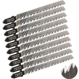 CESFONJER Jigsaw Blades Set with Storage Tube, Extended T301CD, Jigsaw Blade for Cutting Optimised for Cutting Wood, PVC and Plastic, Pack of 10