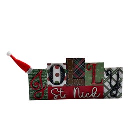 Jolly St Nick - Santa - Xmas - Wood Blocks - Decorative - Shelf Sitter - Gift Present for Her Him