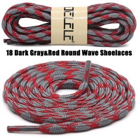DELELE 2 Pair Round Wave Shape Non Slip Heavy Duty and Durable Outdoor Climbing Shoelaces Dark Gray&Red Hiking Shoe Laces Shoestrings-51 inch
