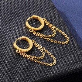 Liaya Chain Earrings for Women Teen Girls, 14K Gold Small Flower, Cross, Black Bar Dangle Chain Huggie Hoop Hypoallergenic Earrings Jewelry Gifts