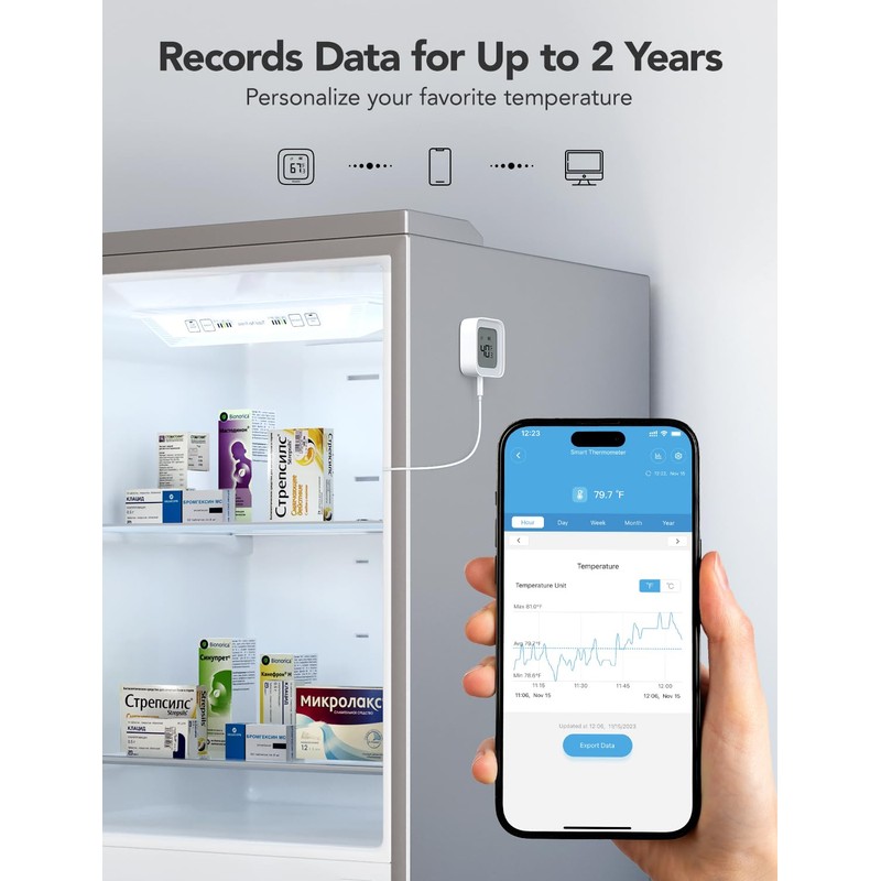 GoveeLife WiFi Refrigerator Thermometer with Custom Alarms – Wireless Digital