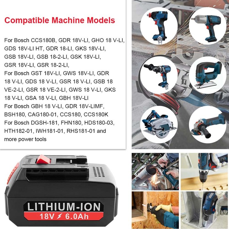 [2Pack] 18V 6.0 Ah! HIGH-Output Battery for Bosch 18V Battery
