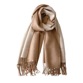 CLELLA Women's Cashmere Scarf Double Sided Cotton with Tassels Soft Large Blanket Scarf Reusable, Brown and beige