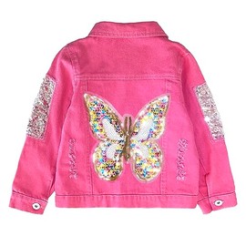 Peacolate 3-10Years Big Girl Pink Denim Jacket Butterfly Sequins Outwear(9-10Years,Pink)
