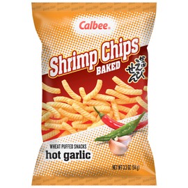 Calbee Shrimp Chips (Hot Garlic, 4.0 oz) | Japanese Chips Made With Real Wild-Caught Shrimp & Baked To Crunchy Perfection | Indulge In Irresistible Shrimp Flavoured Chips (6 Pack)