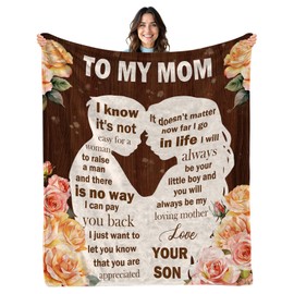 Wazzio Gifts for Mom from Son, I Love You Mom Blanket, Gifts for Mothers Day, Soft Flannel Blanket for Mother for Birthday Mothers Day 50" x 60"