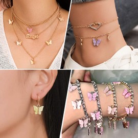 Souarts Charms Butterfly Bear Pendant Set for Earrings Bracelet Necklace Key Chain, Jewellery Making DIY Set with Storage Box