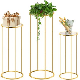 OIHYA Cylinder Stands for party, 3PCS Elegant Gold Metal Plant Round Pedestal Stand, Display Stand Tables Cake Stand for Party Weddings Birthday Backdrop Decorations