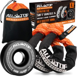 ALL-TOP Synthetic Soft Shackle & Recovery Ring Kit (2PCS 1/2in x 22in - 48300LBS Shackles + 1 Snatch Pulley Ring) for Winch Tackle Pulley System