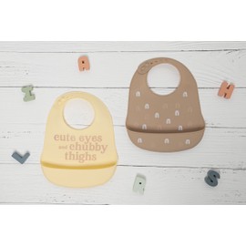 Little Pear Silicone Bib Set of 2, Cute Eyes and Chubby Thighs, Earth Toned Rainbow Baby Bibs, Gender-Neutral Baby Feeding Accessory