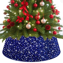 BSHSPX Royal Blue Christmas Tree Collar 28.8 inch Sequins Xmas Tree Ring Bling Christmas Tree Skirt Large Christmas Tree Stand Collar Rustic Tree Skirt Collar for Christmas Party Home Decorations