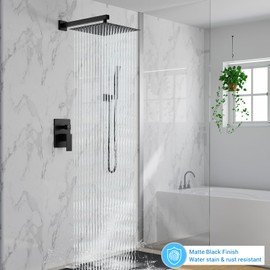 GarveeTech Bathroom Shower Faucet Set, 10 Inch Rainfall Shower Head With Handheld Combo, Wall Mounted Shower System Shower Fixtures With Pressure-Balanced Valve,Matte Black