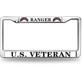 US Army Ranger License Plate Frame Chrome US Army Veteran Rattle-Proof License Plate Frame Army Ranger Pride