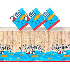 BLUE PANDA O'fishally One Tablecloth for 1st Birthday Party, Table Cover (54 x 108 in, 3 Pack)