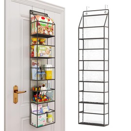 BAKAJI Organizer with 5 Door Shelves with Metal Hooks and Clear PVC Shelves, Space Saver, Multipurpose Shelf, Spacious Shelf for Bathroom, Bedroom, Office, Nursery (Black)