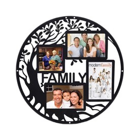 Fosinz Family Tree Picture Frame Collages for Wall Decor Metal Multi Frames Round Circular Circle Hanging Photos (black, 15.75" x 15.75" x 0.3")