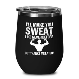Luxe Gifting Personal Trainer Black Edition Wine Tumbler 12oz - Make You Sweat - Fitness Instructor Workout Coach Exercise Lover Cardio Lover Gym Coach